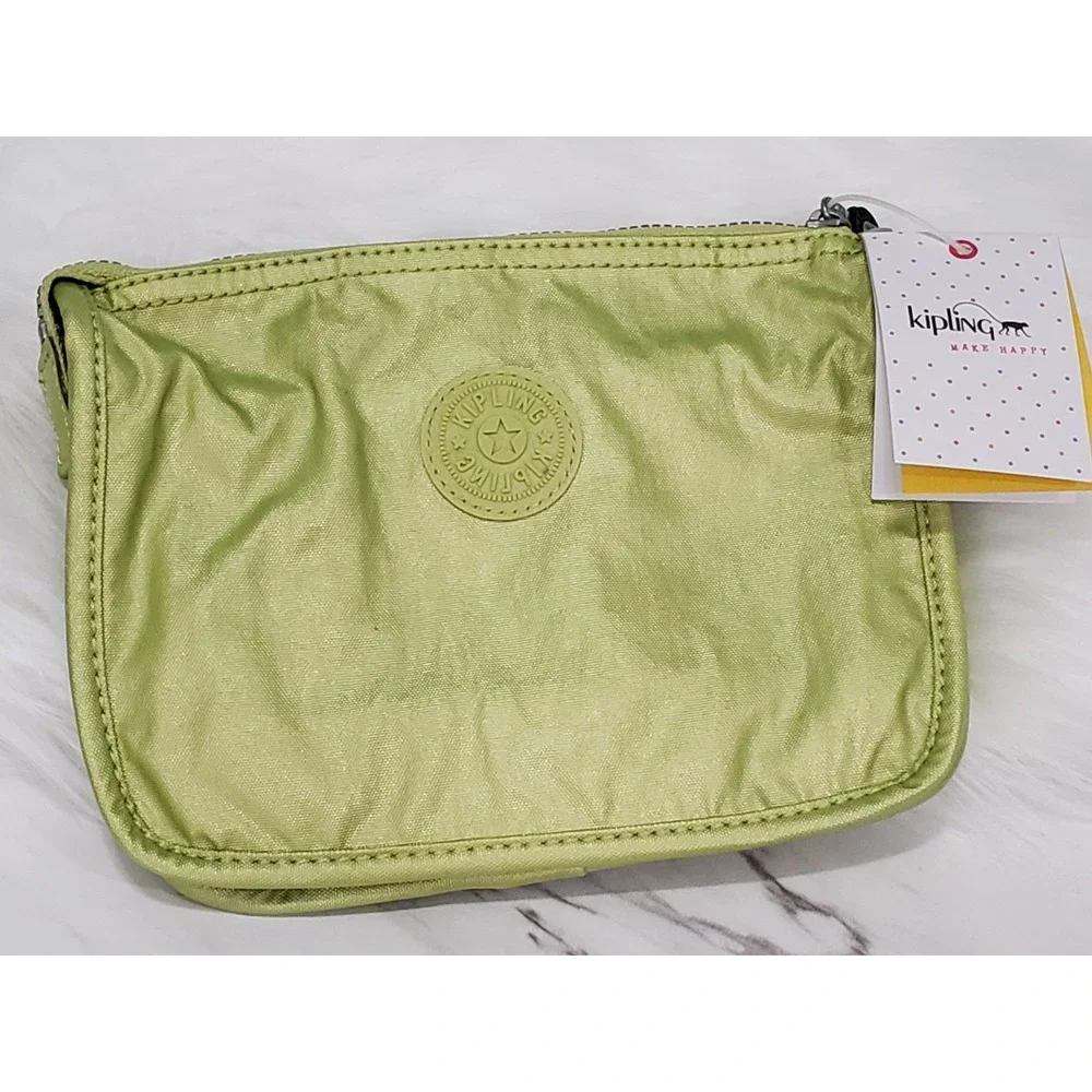 NEW Kipling Harrie makeup pouch metallic mint green AC8257